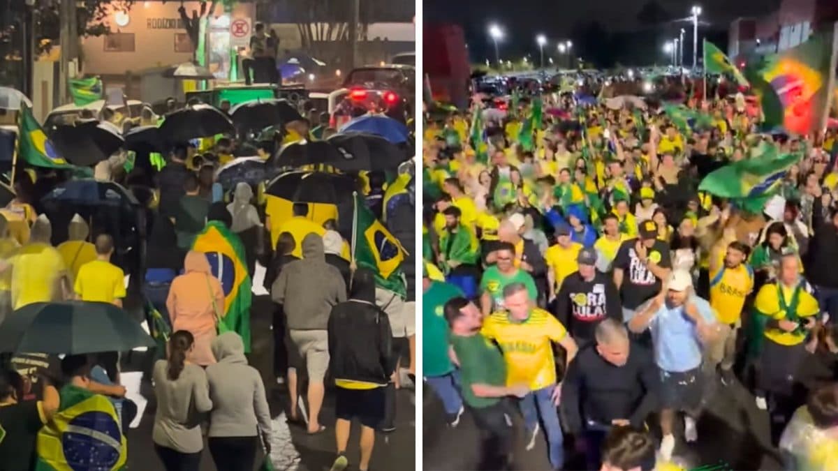 Sob Chuva, Apoiadores de Flávio Bolsonaro Realizam Ato Político em Joinville